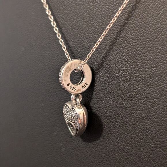 Genuine PANDORA 'I Love My Mom' Heart Locket Dangle Sterling CZ Charm Necklace - Picture 3 of 8